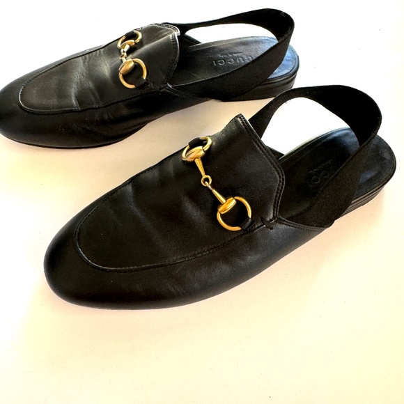 Gucci Black Leather Princetown Elastic Slingback Slipper Mule Flat sz 34.5/4.5 - Picture 6 of 16
